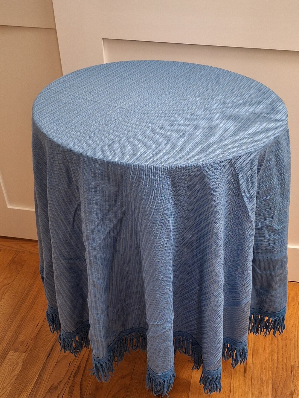 Vintage Blue Cicle Tablecloth With Tassles